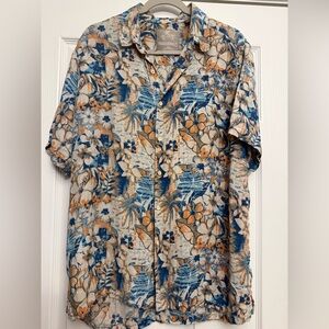 MARGARITAVILLE Floral Button Down Shirt Sz XL Silk Linen Neutral Aloha Tropical